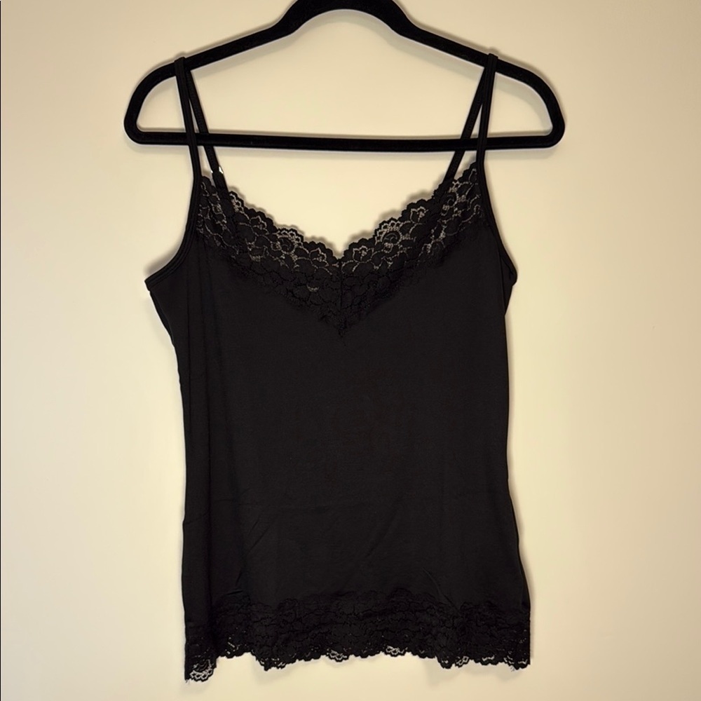 White House Black Market Elegant Black Lace Trim Y2K Tank Size L